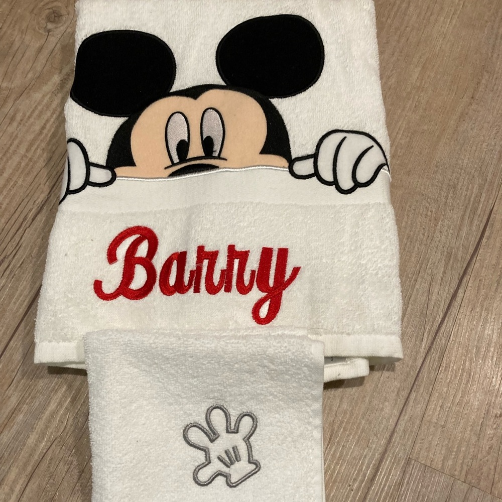 Mickey Mouse Bath Towel and Hand Wash Cloth- Customized Barry